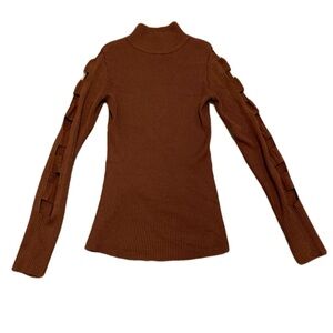Eclipse Ribbed Cut-Out Sleeve Mock Neck Sweater - Rust/Terracotta - S